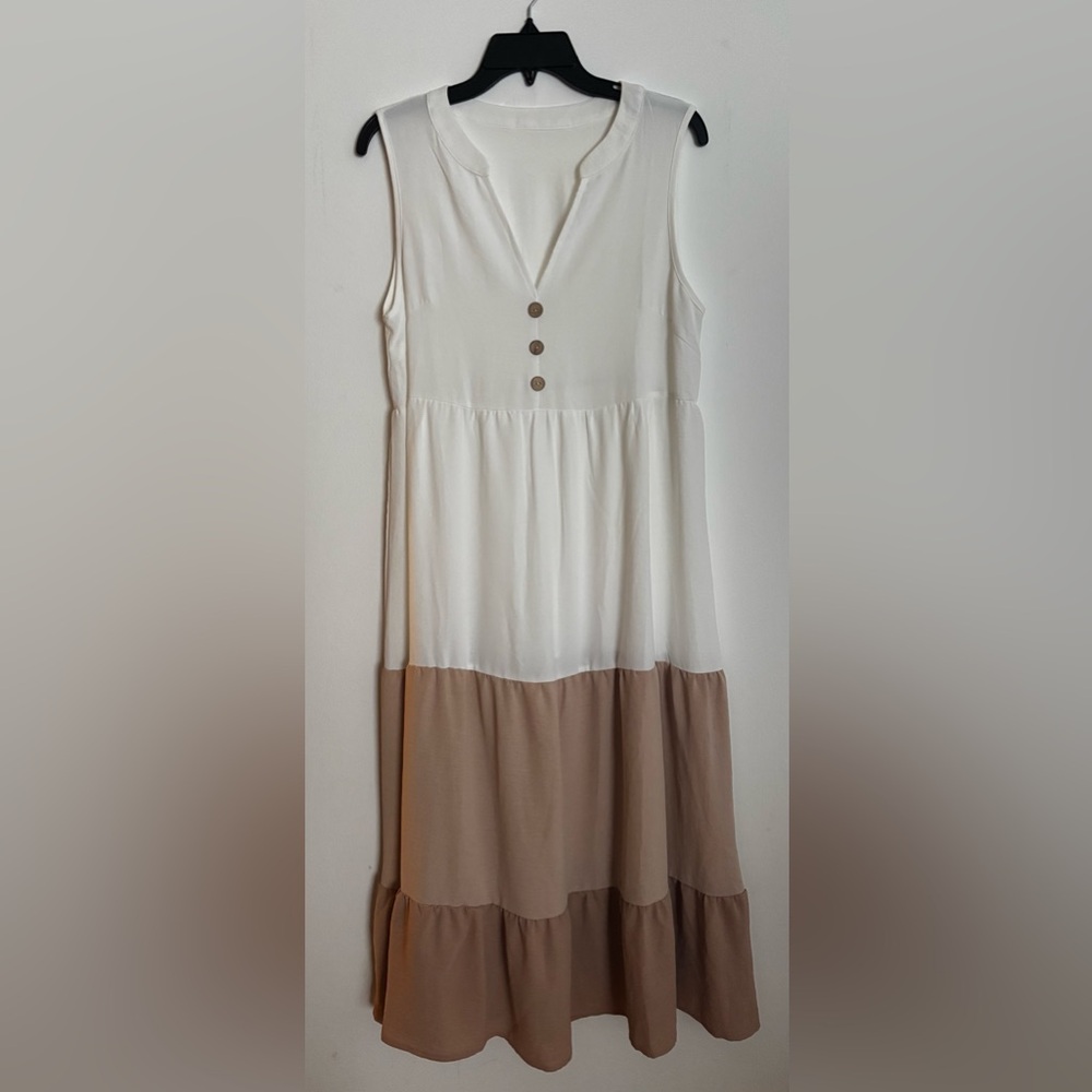 SHEIN White and Tan Sleeveless Tank Dress NWOT